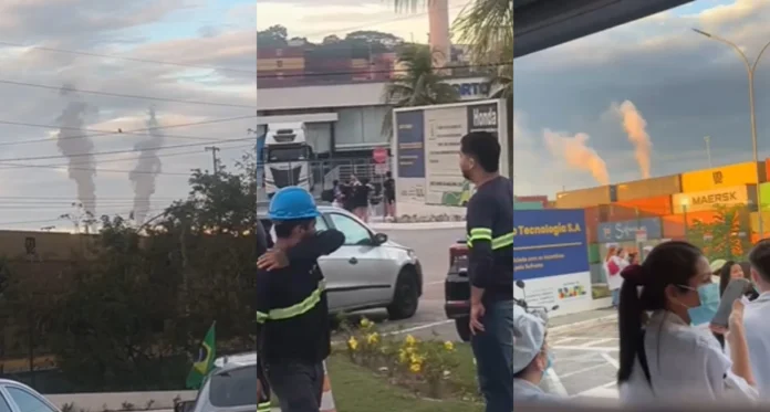 Equipes do Corpo de Bombeiros atendem ocorrência de vazamento de gás em fábrica do Distrito Industrial de Manaus, após evacuação preventiva dos funcionários.