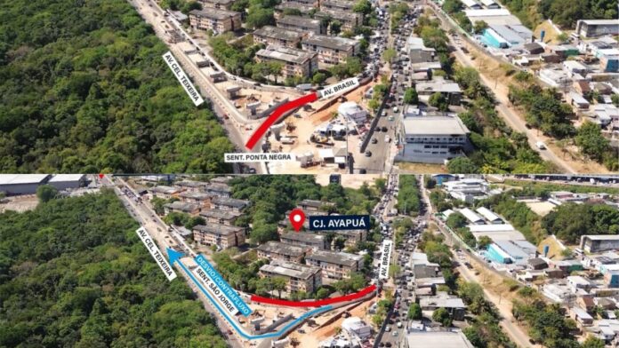 Obras do complexo viário Passarão na zona oeste de Manaus, onde haverá alterações no trânsito.