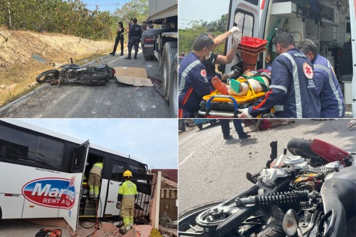 Acidentes de trânsito em Manaus envolvendo motos, carros e veículos pesados durante a semana.