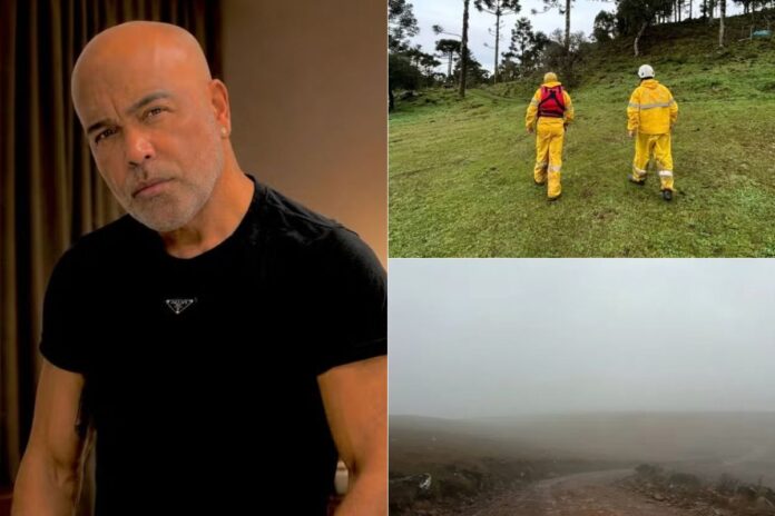 Cantor Rick, da dupla Rick & Renner, enquanto equipes realizam buscas por helicóptero desaparecido em Santa Catarina.