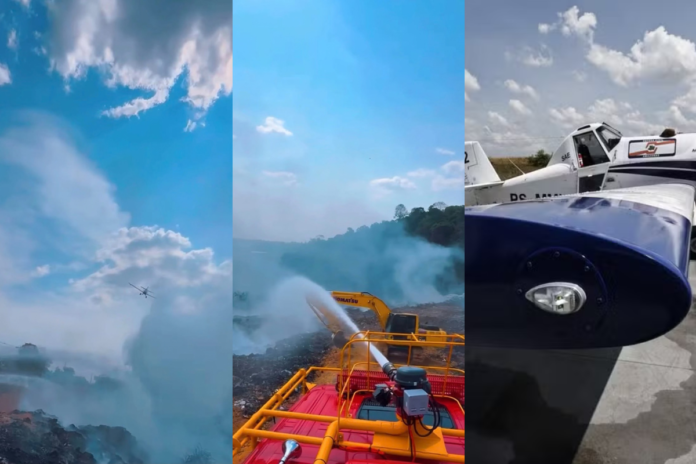 Avião reforça combate a incêndio em Manaus